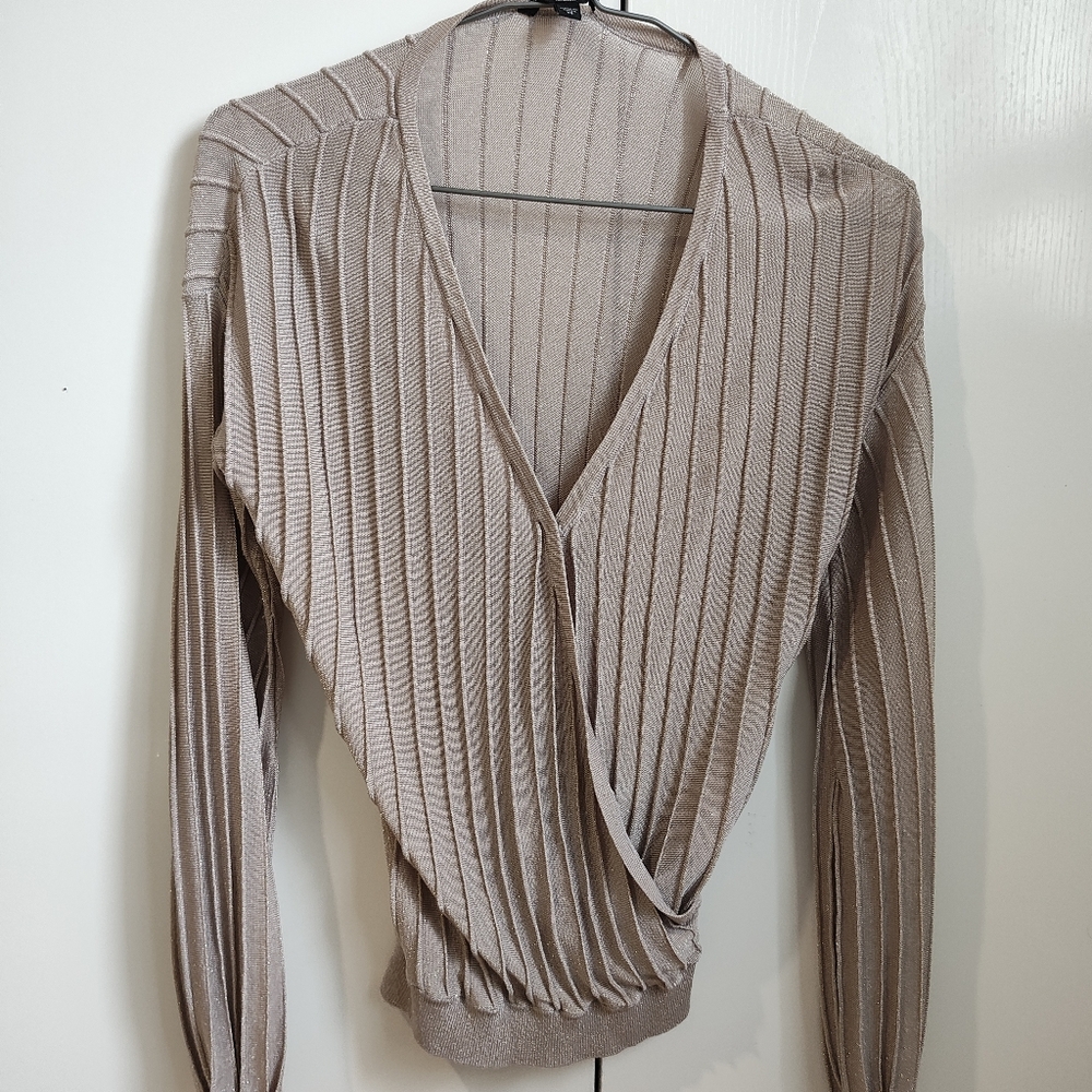 Guess Tan Pinstripe Jacket Lightweight Collared Design